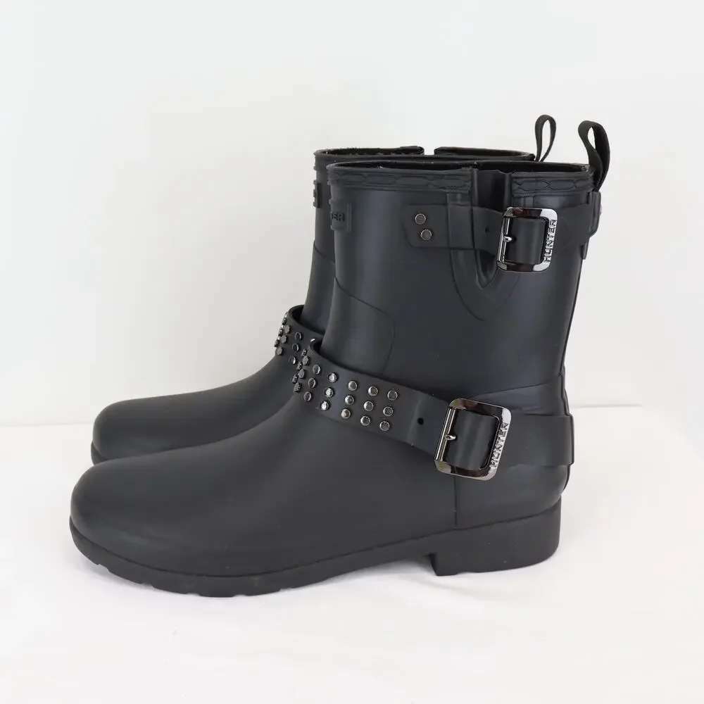 Hunter Boots Women's Refined Stud Biker Boot Black Size US 8